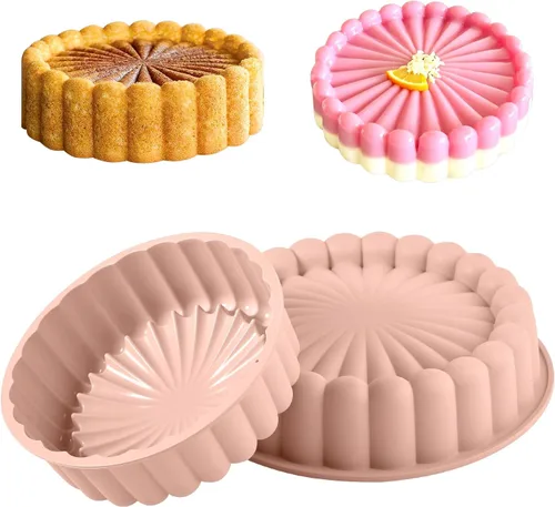 Pastel de silicona de 10 pulgadas con molde de 8 pulgadas (paquete de 2) – Molde antiadherente para hornear pastel de libras, gelatina, pan y
