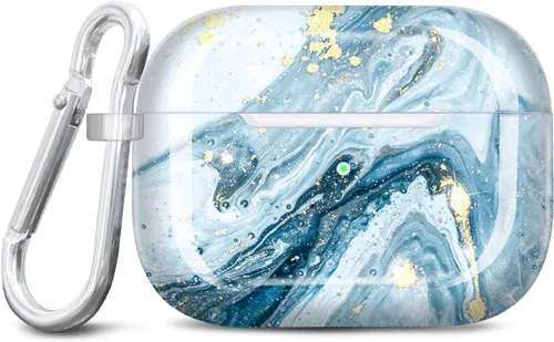Funda para Airpods Pro de 2ª generación, diseño de mármol con purpurina dorada, piel protectora de TPU para mujeres y niñas con llavero compatible
