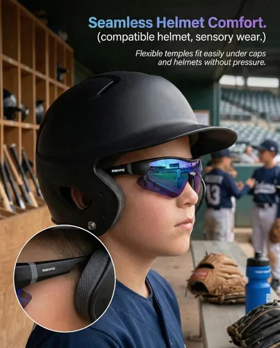 Miniatura 5 de maivnz Gafas de sol de béisbol juveniles para niños, UV400 para niñas, gafas de sol de sóftbol para niñas, niños de 6 a 8 a 12 a 14 años, gafas