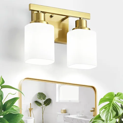 Miniatura 17 de Juego de 2 apliques de pared para baño, lámpara de tocador de baño negra, apliques de pared modernos para interiores con vidrio esmerilado cuadrado