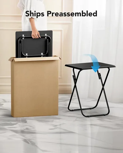 Miniatura 6 de HUANUO Mesa plegable para TV, mesa estable sin necesidad de montaje, bandeja de TV para comer, mesas plegables para aperitivos para cama y sofá Negro