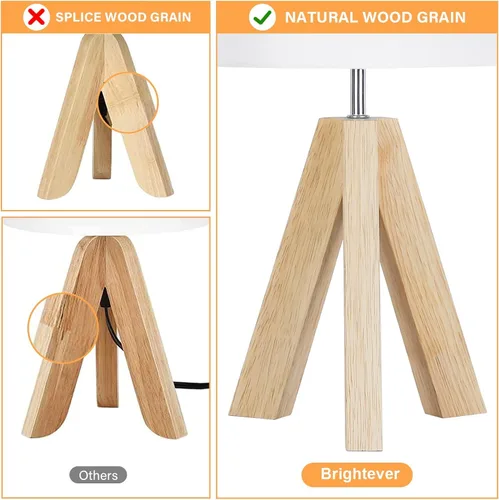 Miniatura 5 de Lámpara de mesa pequeña de madera, lámpara de mesa de trípode de madera con pantalla de tela blanca, linda lámpara de mesa boho minimalista
