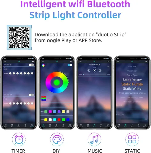 Miniatura 4 de RGBZONE Controlador LED Bluetooth RGB, controlador de tira de luces LED de música inteligente de 4 pines, control remoto IR de 40 teclas para tiras