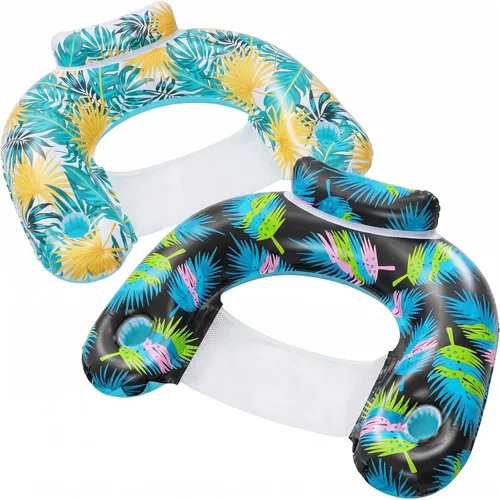 ANNIL 【Paquete de 2】Silla flotante inflable para adultos, silla flotante inflable de ocio acuático, soporte para bebidas, reposacabezas ergonómico,
