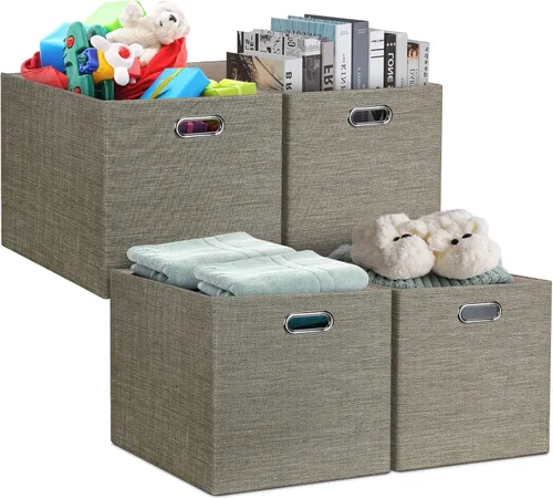 Posprica Paquete de 8 contenedores plegables de almacenamiento plegables de 13 x 13 x 13 y 13 x 15 x 13 pulgadas para organizador, estantes, oficina