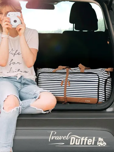 Miniatura 2 de Lekesky Bolsa de viaje plegable para mujer, bolsa de lona grande de 80 litros con compartimentos separados para zapatos y correas, bolsa de mano