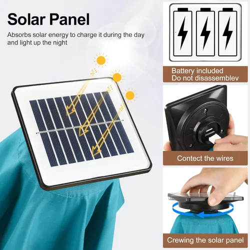 Miniatura 3 de FLAME&SHADE Sombrilla de patio con luz solar de 7.5 pies, 24 luces LED, sombrilla para exteriores con luz envolvente central, sombrilla de mesa