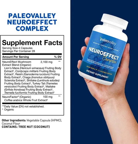 Miniatura 9 de Paleovalley NeuroEffect - Suplemento nutricional de café con hongos Neuro para concentración, memoria y apoyo energético - Suministro para 28 días