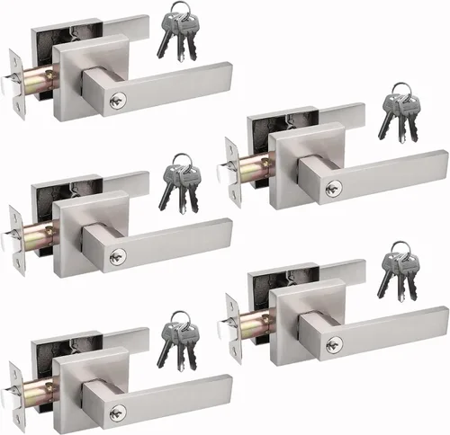 Miniatura 19 de Manija de puerta negra mate resistente, manija de puerta de entrada con llave igual, pomos de puerta con cerradura y llave, manija de puerta Negro