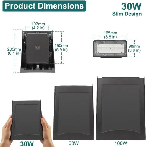Miniatura 5 de kadision Paquete de luz LED de pared de 30 W con fotocélula del atardecer al amanecer, luz de pared de corte completo ajustable de 0-90°