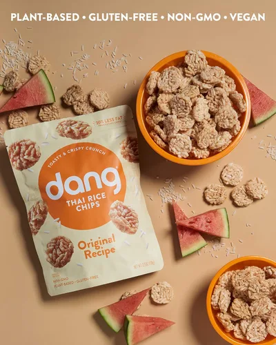 Miniatura 5 de Dang Chips de arroz tailandés Original Paquete de 12 Hojuelas de arroz veganas, sin gluten, sin OMG, aperitivos saludables hechos