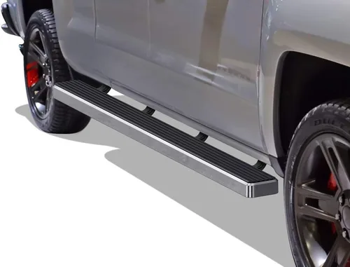 Miniatura 14 de APS - Estribos iBoard para Chevrolet con cabina extendida de 2 puertas completas + 2 puertas de apertura inversa, 4 pulgadas, Aluminio negro