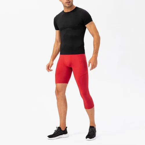 Miniatura 56 de Pantalones de compresión de 3/4 de una pierna para hombre, mallas de baloncesto atléticas para correr, leggings deportivos de capa base capri