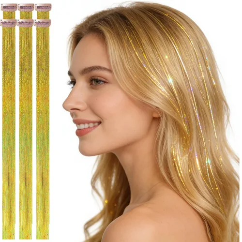 Miniatura 21 de Celinebella 6 extensiones de cabello con clip de mezcla de color rojo, plateado y azul, 6 unidades, resistentes al calor, para mujeres, 17-Azul