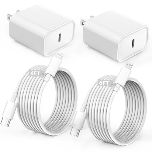 Cargador de iPhone de Carga Rápida, Cargador Rápido de iPhone Paquete de 2 Bloque Cargador Rápido Tipo C Adaptador de Enchufe Cable USB-C a