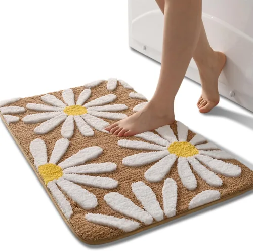 Miniatura 29 de QJHOMO Alfombra de baño azul con diseño de margaritas, decoración de flores blancas y amarillas, alfombra antideslizante de microfibra, súper Azul