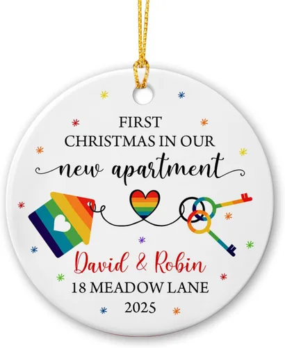 Miniatura 12 de All for Love - Adorno de cerámica LGBT arcoíris para Navidad 2025, adorno de Navidad personalizado para parejas, orgullo gay/lesbiano, adorno