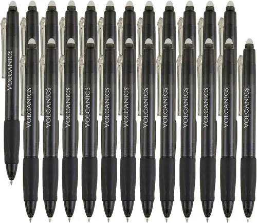 Miniatura 16 de Volcanics Bolígrafos de Gel Borrables Retráctiles Clicker - Punta de Bola de 0.7mm, Borrado por Calor con Borrador Integrado, Paquete de 12 Negro