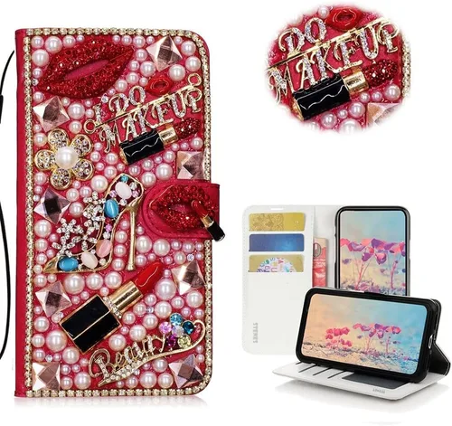 Miniatura 11 de Bling - Funda tipo cartera para teléfono compatible con Samsung Galaxy S22 Ultra, elegante funda de cuero con diseño de flores de mariposa y rosas