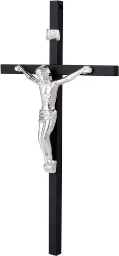 Miniatura 3 de VINETEN Crucifijo - Cruz de pared Cruces católicas delgadas de metal negro Decoración de pared de crucifijo para tu hogar, 8 pulgadas