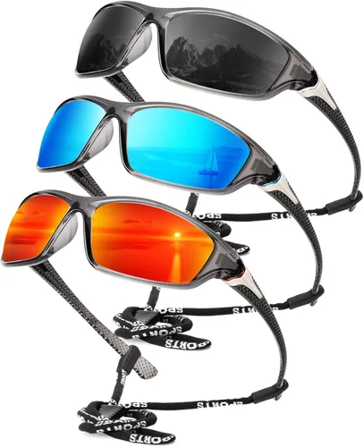 Miniatura 47 de KALIYADI 4 Pack Polarized Sunglasses-Men Sports Sun-glasses: Mens Sunglasses UV Protection for Fishing Driving Cycling A02-negro/azul hielo/rojo