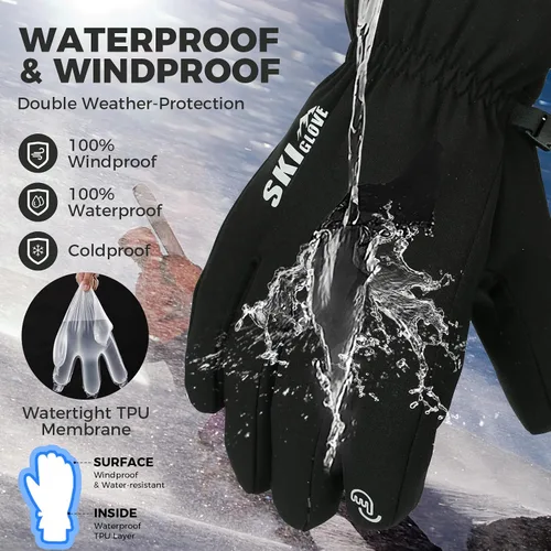 Miniatura 4 de ZENUTA Guantes de invierno impermeables para hombre, resistentes al viento, guantes térmicos cálidos y transpirables para mujeres, guantes