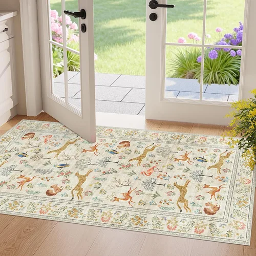 Miniatura 118 de DUKINO Alfombra de área de 6 x 9 pies, alfombra floral para sala de estar, ligera, antideslizante, lavable, alfombra de interior de pelo bajo