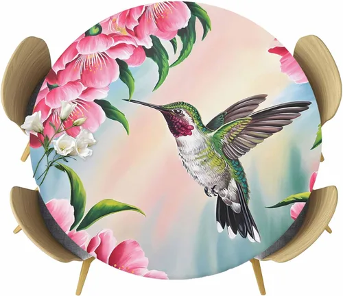 Miniatura 25 de Mantel Ajustable con Cola de Conejo de Pascua para Mesa Redonda, Cubierta de Mesa de Tulipán y Huevo de Primavera con Borde Elástico Impermeable