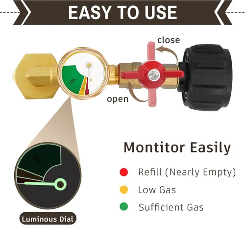 Miniatura 3 de Adaptador de recarga de propano para tanques de 1 libra, adaptador de propano de 20 libras a 1 libra convertidor con válvula de medidor, adaptador