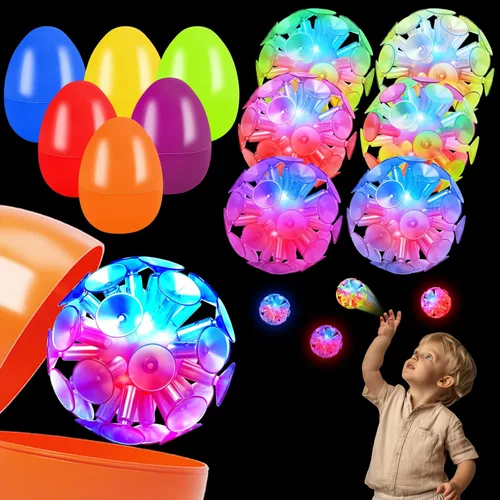 Paquete de 6 huevos de Pascua rellenos con bolas de copa de sol iluminadas, huevos de Pascua rellenos con juguetes para ansiedad para niños