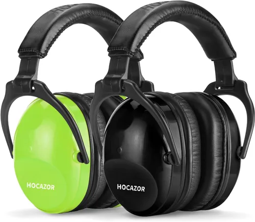 2 Pack HZ015 Orejeras de seguridad para niños, orejeras para protección auditiva duraderas con cancelación de ruido, verde+negro