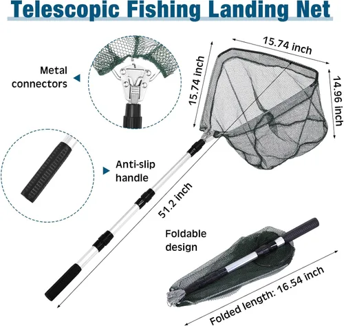Miniatura 4 de 6 trampas de red de pesca plegables portátiles, trampa para cangrejos, trampa para pececillos, red de aterrizaje de pesca con mango de caña