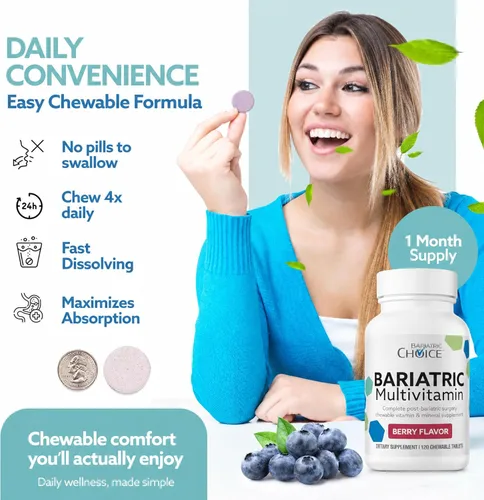 Miniatura 2 de Bariatric Choice My Bariatric - Multivitamínico masticable con hierro y 300 mg de calcio, bayas (120 unidades)