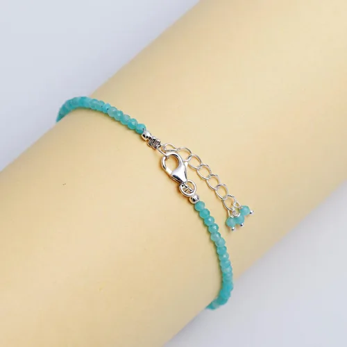 Miniatura 5 de Pulsera ajustable de plata esterlina 925 con cuentas completas para mujer, cuentas de piedras preciosas naturales, pulsera delicada, regalo