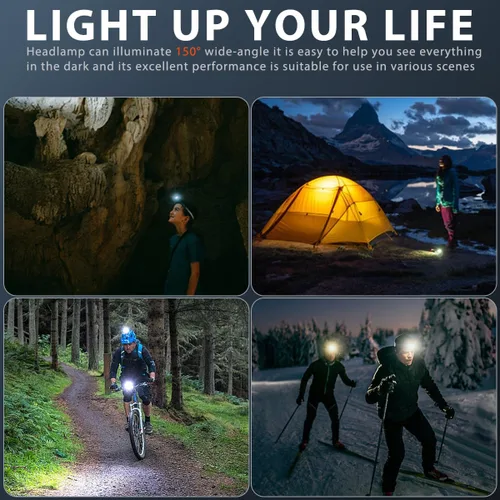 Miniatura 7 de Faro recargable 2 unidades, luces de cabeza superbrillantes para la frente, 5 modos de luz de cabeza impermeable con sensor de movimiento, linterna