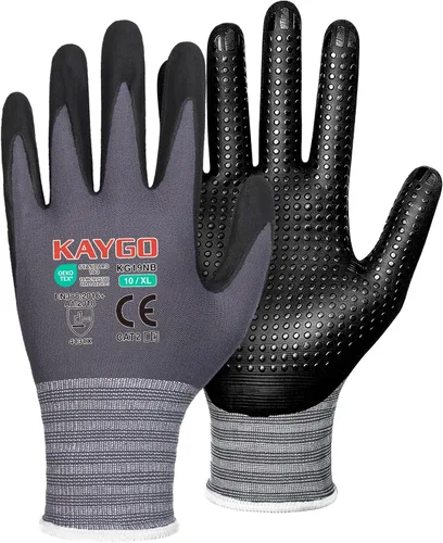 Miniatura 12 de KAYGO MicroFoam - Guantes de trabajo con revestimiento de nitrilo, 12 pares KG19N de nailon de punto sin costuras, micropuntos para un mejor agarre