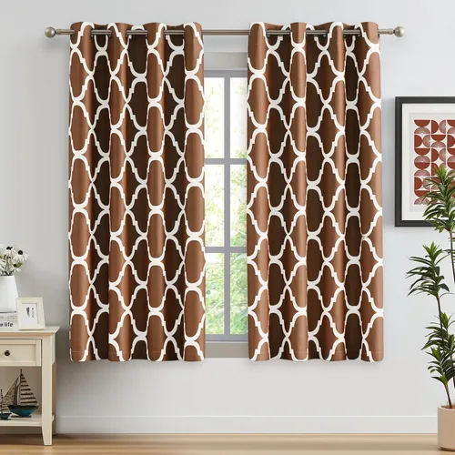 Miniatura 27 de Melodieux - Cortinas opacas estilo marroquí con aislamiento térmico y ojales para oscurecer sala de estar, 2 paneles. Blanco hueso/verde azulado
