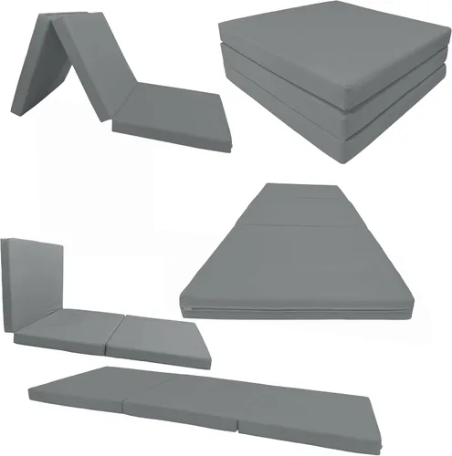Miniatura 6 de Colchón tríptico gris, Shikibuton, para cama, de 3 pulgadas de alto x 27 pulgadas de ancho x 75 pulgadas de largo, de 1.8 libras. Colchoneta