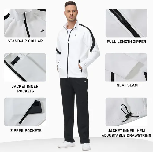 Miniatura 4 de MoFiz Conjunto deportivo para hombre, manga larga, casual, con cremallera completa, para correr, deportivo, 2 piezas
