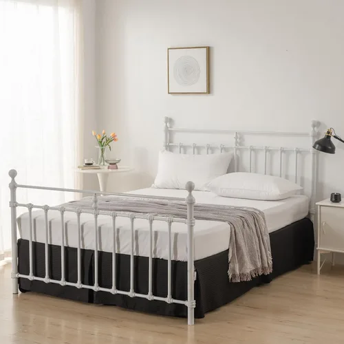 Miniatura 5 de Falda de cama tamaño Full - Faldones de 30 cm de caída con esquinas divididas, falda de cama plisada con textura de gofre, ajustable para el polvo