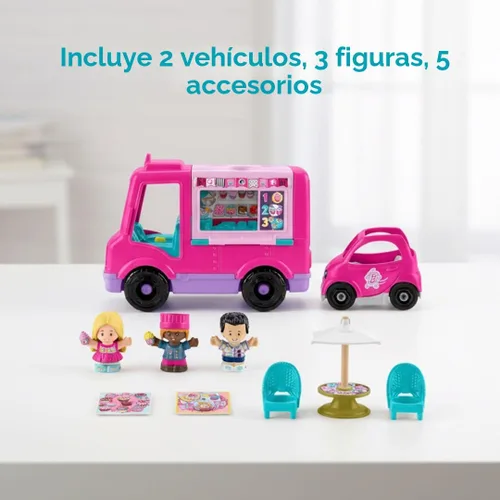 Miniatura 5 de Fisher-Price Little People Barbie Camion de Cupcakes Musical - Juego de juguete con 9 piezas para juego de simulación para niños de 18+ meses