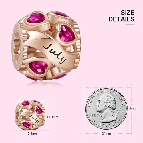 Miniatura 3 de Abalorio de plata de ley 925 con piedra natal de Ningan, abalorio de corazón para pulseras y collares, regalo de cumpleaños para mujeres y niñas