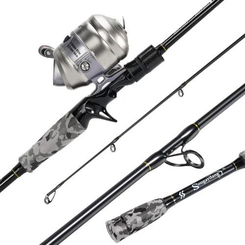 Sougayilang Spincast - Combo de carrete y caña de pescar, caña de carbono duradera de 5 pies y 9 pulgadas, carrete de pesca antirretroceso Quickset