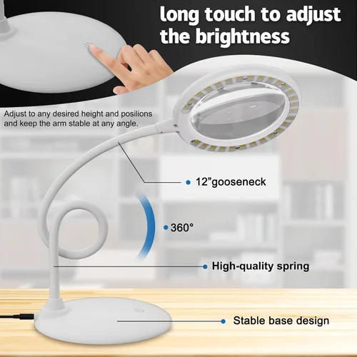 Miniatura 4 de Lupa con luz y soporte, lámpara de aumento 5X, lupa de escritorio manos libres, lupa de escritorio con luz para personas mayores, baja visión