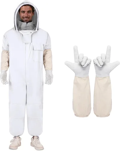 Trajes de abeja para hombres y mujeres, a prueba de picaduras, traje de apicultura con guantes de apicultura y capucha de velo (blanco)