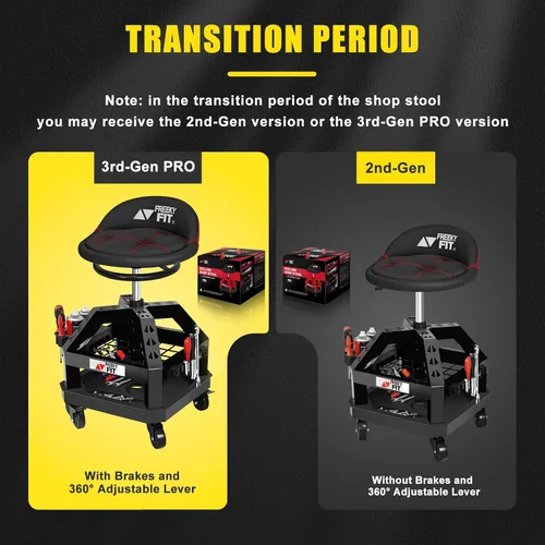 Miniatura 9 de Rolling Shop Taburete para garaje con ruedas, DO02 - Asiento giratorio de 360° de altura ajustable con almacenamiento de bandeja de herramientas