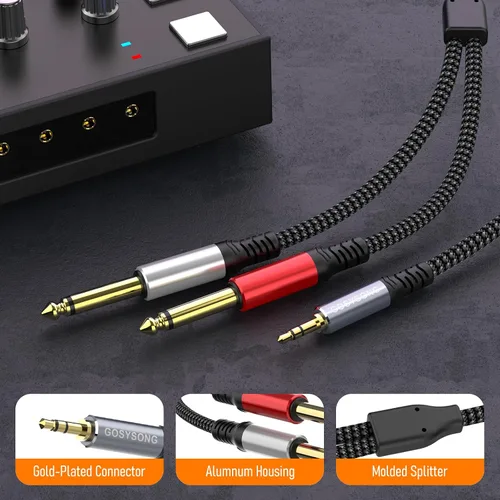 Miniatura 3 de Adaptador de cable de audio estéreo 1/8 a dual 1/4 TS mono Y Splitter compatible con iPhone, PC, tarjeta de sonido de computadora, mezclador