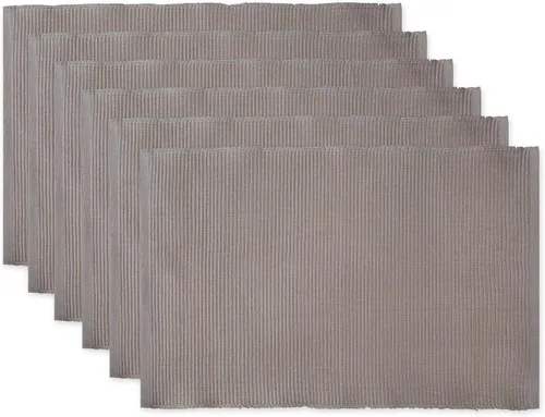 DII - Juego de manteles individuales acanalados para uso diario 100% algodón, 13x19, gris, 6 piezas