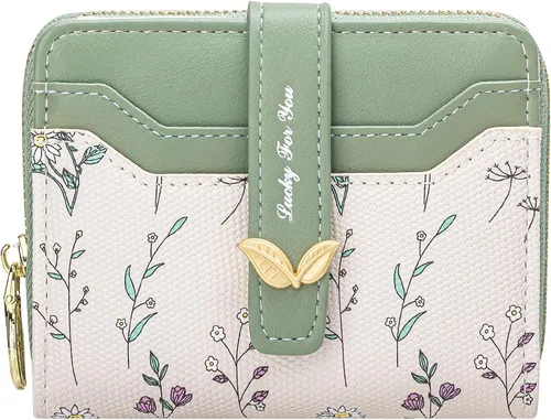 Miniatura 14 de BIAOTIE - Cartera para mujer con flores bonitas, con bloqueo RFID, tarjetero para tarjetas de crédito, monedero pequeño de dos pliegues