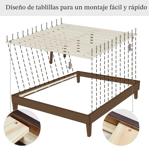Miniatura 8 de Yaheetech Estructura de Cama Completa de Madera Sólida Natural con Plataforma con Soporte de Listones de Madera, Espacio de 12 Pulgadas Debajo
